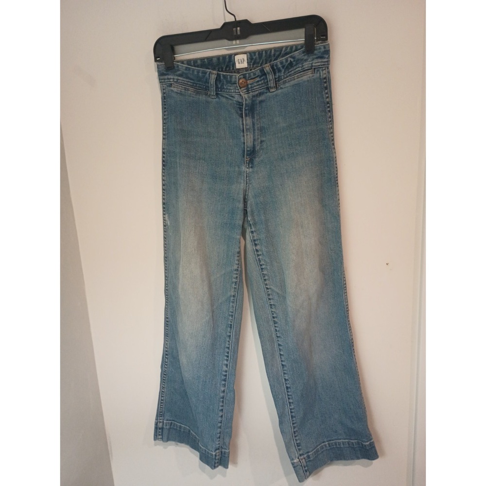 GAP Women Jeans 2/26 High Rise Wide-Leg Crop Blue Medium Wash Denim Wide Leg